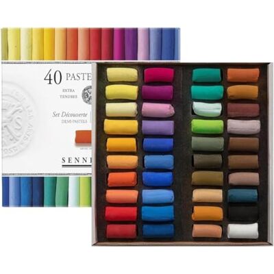 Sennelier Conjunto de bolo seco 40 semi-bolos macios com o ecu pastel extra finins e 1 cartas Sennelier Conjunto de bolo seco 40 semi-bolos macios com o ecu pastel extra finins e 1 cartas