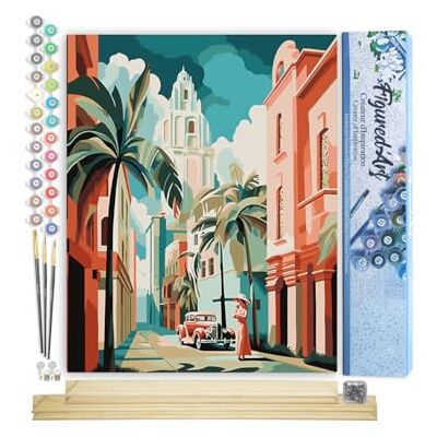 Pintar por NSJFS Adultos Cuba Art Deco Artesanato pintura acrílica kit quadro DIY completo, 40 x 50 cm monta a sua própria moldura Pintar por NSJFS Adultos Cuba Art Deco Artesanato pintura acrílica kit quadro DIY completo, 40 x 50 cm monta a sua própria moldura