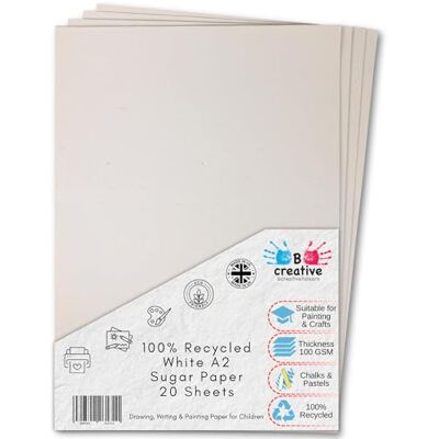 Creative Papel de açúcar branco A2 de 100 g/m², 20 folhas, 59,4 x 42 cm, papel reciclado para desenho, arte, artesanato e uso em sala de aula Creative Papel de açúcar branco A2 de 100 g/m², 20 folhas, 59,4 x 42 cm, papel reciclado para desenho, arte, artesanato e uso em sala de aula