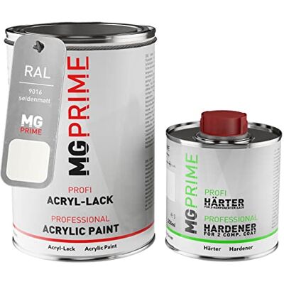 PRiME RAL 9016 Branco tráfego acetinado, frasco de tinta acrílica 2K 1,5 L Traffic White, kit bicomponente (2K) de pintura endurecedor, de secagem rápida PRiME RAL 9016 Branco tráfego acetinado, frasco de tinta acrílica 2K 1,5 L Traffic White, kit bicomponente (2K) de pintura endurecedor, de secagem rápida