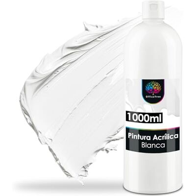 OfficeTree Tinta acrílica branca 1000 ml base água pintura acrílica branca para telas pintura branca acrílica opaca pintura branca para artistas acrílico ideal para misturar OfficeTree Tinta acrílica branca 1000 ml base água pintura acrílica branca para telas pintura branca acrílica opaca pintura branca para artistas acrílico ideal para misturar
