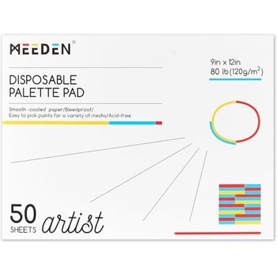 MEEDEN Bloco de papel para paleta de artista: 22,9 x 30,5 cm 50 folhas 80 libras/120 g/m² papel de palete de pintura descartável para pintura a óleo de aguarela acrílica MEEDEN Bloco de papel para paleta de artista: 22,9 x 30,5 cm 50 folhas 80 libras/120 g/m² papel de palete de pintura descartável para pintura a óleo de aguarela acrílica