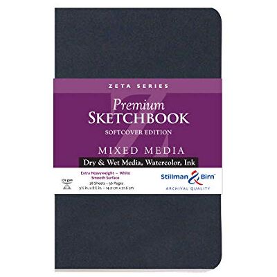 Stillman & Birn Zeta Series Caderno de esboços de capa macia, 5,5 x 8,5 polegadas, 270 g/m² (extra pesado), papel branco, superfície lisa Stillman & Birn Zeta Series Caderno de esboços de capa macia, 5,5 x 8,5 polegadas, 270 g/m² (extra pesado), papel branco, superfície lisa
