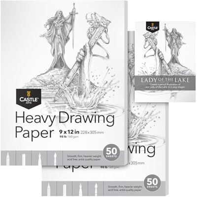 Bloco de desenho pesado de 9 x 12 polegadas, pacote de 2, 50 folhas cada (160 g/m², 44,5 kg), papel de artista extra branco, macio, sem ácidos, o bloco para todos os artistas (9 Bloco de desenho pesado de 9 x 12 polegadas, pacote de 2, 50 folhas cada (160 g/m², 44,5 kg), papel de artista extra branco, macio, sem ácidos, o bloco para todos os artistas (9