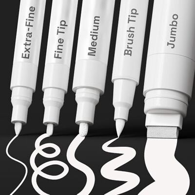 Artistro 5 marcadores de pintura branca para rocha, vidro, cerâmica, madeira, pneus, tecido, metal, tela, marcação, pintura, conjunto de 5 marcadores de tinta acrílica à base de água, diferentes Artistro 5 marcadores de pintura branca para rocha, vidro, cerâmica, madeira, pneus, tecido, metal, tela, marcação, pintura, conjunto de 5 marcadores de tinta acrílica à base de água, diferentes