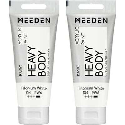 MEEDEN Tinta acrílica titânio branco: Espessura da pintura acrílica de 2 tubos para pintura de arte de tela (100 ml / 3,38 oz x 2 tubos) MEEDEN Tinta acrílica titânio branco: Espessura da pintura acrílica de 2 tubos para pintura de arte de tela (100 ml / 3,38 oz x 2 tubos)