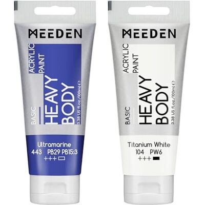 MEEDEN Tinta acrílica grupo azul: 100 ml de tinta acrílica de espessura de tubo, titânio branco adicional para artistas adultos iniciantes MEEDEN Tinta acrílica grupo azul: 100 ml de tinta acrílica de espessura de tubo, titânio branco adicional para artistas adultos iniciantes