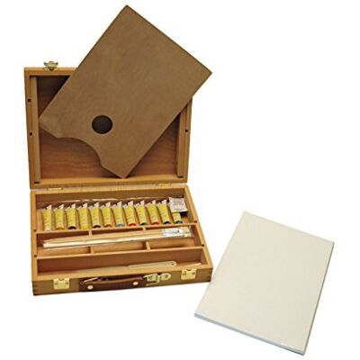 ARTME Caixa de cavalete de madeira premium Set de 23 peças – cavalete de mesa 32 x 24 cm / 3 painéis de tela/12 tintas acrílicas/4 pincéis/lápis/faca de palete de plástico/palete ARTME Caixa de cavalete de madeira premium Set de 23 peças – cavalete de mesa 32 x 24 cm / 3 painéis de tela/12 tintas acrílicas/4 pincéis/lápis/faca de palete de plástico/palete