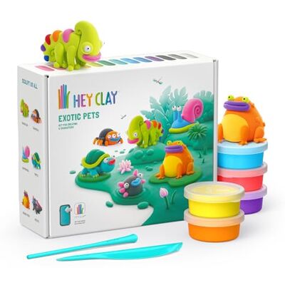 Hey Clay 15 latas de plasticina de secagem ao ar para crianças a partir dos 3 anos kit criativo de trabalhos manuais massa para modelar para secar ao ar a partir de 3 anos (animais exóticos) Hey Clay 15 latas de plasticina de secagem ao ar para crianças a partir dos 3 anos kit criativo de trabalhos manuais massa para modelar para secar ao ar a partir de 3 anos (animais exóticos)