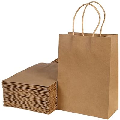 BESCOST 40 bolsas de papel kraft con asa, 15 x 8 x 21 cm, bolsas de regalo para compras, bodas, embalajes, fiestas, cumpleaños, Navidad, 130 g/m², color marrón BESCOST 40 bolsas de papel kraft con asa, 15 x 8 x 21 cm, bolsas de regalo para compras, bodas, embalajes, fiestas, cumpleaños, Navidad, 130 g/m², color marrón