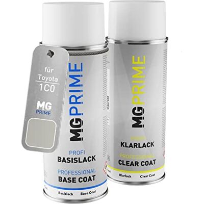 PRiME Tinta automotiva em spray para Toyota 1C0 Silver Metallic verniz Kit camada de base verniz, aerossóis 400 ml PRiME Tinta automotiva em spray para Toyota 1C0 Silver Metallic verniz Kit camada de base verniz, aerossóis 400 ml
