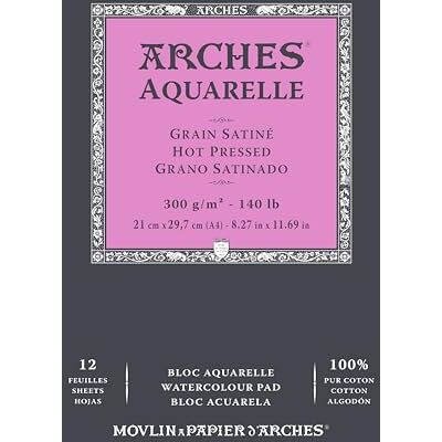 ARCHES Aquarelle 100% cetim 300 g bloco colado A4, 12 folhas branco natural, cor (fila ) ARCHES Aquarelle 100% cetim 300 g bloco colado A4, 12 folhas branco natural, cor (fila )