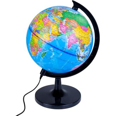 RAYLU PAPER Balão terrestre azul de 20 cm com luz e cabo USB, bola do mundo iluminada rotativa em espanhol com mapeamento e meridiano, esfera do mundo para aprendizagem e decoração (azul, 20 cm) RAYLU PAPER Balão terrestre azul de 20 cm com luz e cabo USB, bola do mundo iluminada rotativa em espanhol com mapeamento e meridiano, esfera do mundo para aprendizagem e decoração (azul, 20 cm)