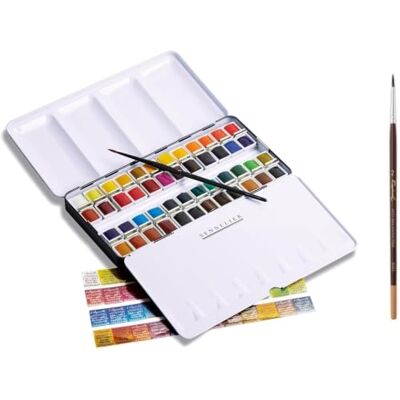 Sennelier Caixa de pintura em aguarela (36 +12) com 2 pincéis 2 postais e esfuminados EMI CRAFT Sennelier Caixa de pintura em aguarela (36 +12) com 2 pincéis 2 postais e esfuminados EMI CRAFT