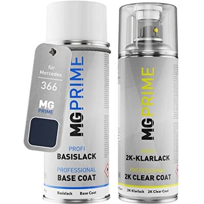 PRiME Tinta automotiva em spray para Mercedes 366 Azuritblau Mica +2K Azure Blue Metallic, kit camada de base verniz 2K, aerossóis 400 ml PRiME Tinta automotiva em spray para Mercedes 366 Azuritblau Mica +2K Azure Blue Metallic, kit camada de base verniz 2K, aerossóis 400 ml