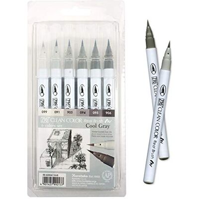 Kuretake ZIG Marcador de pincel real, pontas flexíveis, canetas de aguarela para pintura, desenho, caligrafia e letras de pincel para artistas, fabricado no Japão (conjunto de 6 cores) Kuretake ZIG Marcador de pincel real, pontas flexíveis, canetas de aguarela para pintura, desenho, caligrafia e letras de pincel para artistas, fabricado no Japão (conjunto de 6 cores)