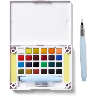 SAKURA Koi Water Colors Pocket Field Sketch Box 24 meias comprimidos inclui pincel e paleta de mistura estojo portátil em aguarela SAKURA Koi Water Colors Pocket Field Sketch Box 24 meias comprimidos inclui pincel e paleta de mistura estojo portátil em aguarela