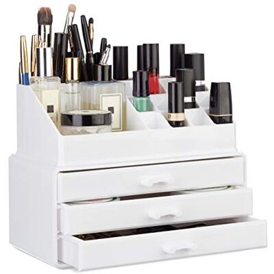 Relaxdays Organizador de maquilhagem pequena, fibra acrílica, branco, 19 x 23,5 x 14 cm Relaxdays Organizador de maquilhagem pequena, fibra acrílica, branco, 19 x 23,5 x 14 cm
