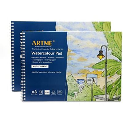 ARTME A3 bloco de aguarela 2 peças horizontal 300 gsm 12 folhas prensado em Sem ácido duplo texturizado grosso papel para Aquarelle guache húmidas técnicas esboços e cor mistura ARTME A3 bloco de aguarela 2 peças horizontal 300 gsm 12 folhas prensado em Sem ácido duplo texturizado grosso papel para Aquarelle guache húmidas técnicas esboços e cor mistura