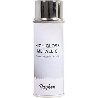 Rayher Tinta prateada em spray, frasco de 200 ml, efeito metalizado, artesanato em interior, Rayher Tinta prateada em spray, frasco de 200 ml, efeito metalizado, artesanato em interior,