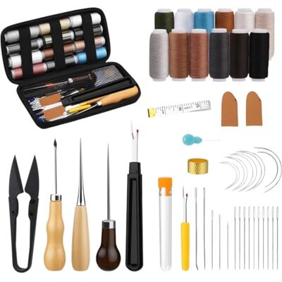 HMCEY 49 Peças Ferramentas de Couro, Kit de Marroquinaria, Kit de Costura de Couro, Ferramentas de Marroquinaria, Kit para Coser Couros à Mão, Kit de Couros DIY com Agulha de Costura para Artesanato HMCEY 49 Peças Ferramentas de Couro, Kit de Marroquinaria, Kit de Costura de Couro, Ferramentas de Marroquinaria, Kit para Coser Couros à Mão, Kit de Couros DIY com Agulha de Costura para Artesanato