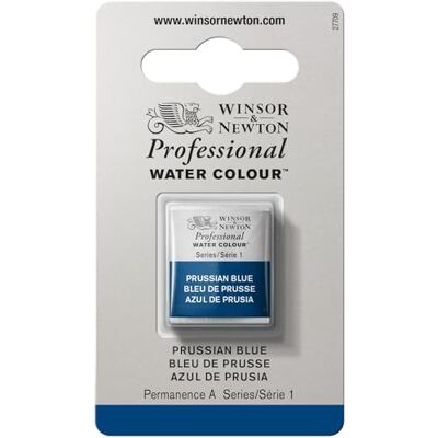 Winsor & Newton Aquarela profissional pintura de aguarela, alta luminosidade, resistente à luz, qualidade do arquivo, 1/2 Godet, cor azul da Prússia Winsor & Newton Aquarela profissional pintura de aguarela, alta luminosidade, resistente à luz, qualidade do arquivo, 1/2 Godet, cor azul da Prússia