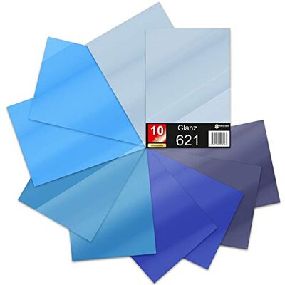 Finest Folia Conjunto de 10 folhas DIN A4, filme para plotter, 621/631, película autocolante de vinil para corte, bricolagem, autocolantes e etiquetagem, 29,7 x 21 cm (tons azuis mate) Finest Folia Conjunto de 10 folhas DIN A4, filme para plotter, 621/631, película autocolante de vinil para corte, bricolagem, autocolantes e etiquetagem, 29,7 x 21 cm (tons azuis mate)