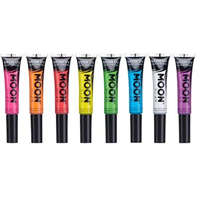 Moon Glow Pavios de cor néon UV máscara de cabelo tinta temporária lavável cor néon brilhante, brilha sob luz UV Conjunto de 8 15 ml (embalagem de 8) Moon Glow Pavios de cor néon UV máscara de cabelo tinta temporária lavável cor néon brilhante, brilha sob luz UV Conjunto de 8 15 ml (embalagem de 8)