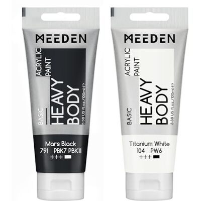 MEEDEN Tinta acrílica Marte preto: Tubo de pintura acrílica de 100 ml, com titânio adicional branco, para vidro de tecido de madeira MEEDEN Tinta acrílica Marte preto: Tubo de pintura acrílica de 100 ml, com titânio adicional branco, para vidro de tecido de madeira