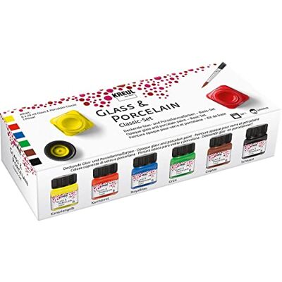 KREUL 16600 Glass & Porcelain Classic Conjunto de 6 frascos de tinta clássica de vidro e porcelana de 20 ml com 1 pincel Pintura fosca e brilhante à base de água KREUL 16600 Glass & Porcelain Classic Conjunto de 6 frascos de tinta clássica de vidro e porcelana de 20 ml com 1 pincel Pintura fosca e brilhante à base de água