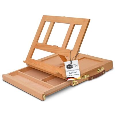 Artina Cavalete de mesa madeira faia lubrificada ajustável para pintar Placa de desenho estável com armazenamento antiderrapante em estojo para desenhar pintura portátil atril Colmar Artina Cavalete de mesa madeira faia lubrificada ajustável para pintar Placa de desenho estável com armazenamento antiderrapante em estojo para desenhar pintura portátil atril Colmar