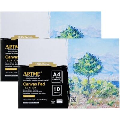 ARTME A4 Bloco de tela 2 peças 280 g/m², para pintura a óleo e acrílico, primário triplo, sem ácidos, 100% algodão (A4-2 unidades) ARTME A4 Bloco de tela 2 peças 280 g/m², para pintura a óleo e acrílico, primário triplo, sem ácidos, 100% algodão (A4-2 unidades)