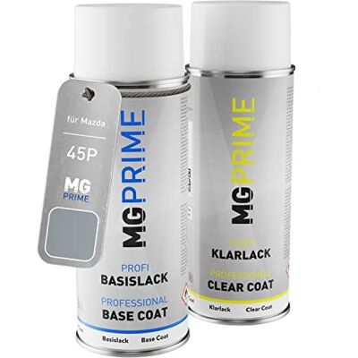 PRiME Tinta automotiva em spray para Mazda 45P Sonic Silver Metallic +1K Diamantsilber Metallic, kit camada de base verniz, aerossóis 400 ml PRiME Tinta automotiva em spray para Mazda 45P Sonic Silver Metallic +1K Diamantsilber Metallic, kit camada de base verniz, aerossóis 400 ml