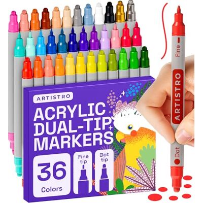 Artistro 36 Marcadores de tinta acrílica para rock, tecido, madeira, vidro, Eggs Dupla Tip Paint Pens para colorir livros para adultos, adolescentes, crianças, arte e artesanato suprimentos ideia Artistro 36 Marcadores de tinta acrílica para rock, tecido, madeira, vidro, Eggs Dupla Tip Paint Pens para colorir livros para adultos, adolescentes, crianças, arte e artesanato suprimentos ideia