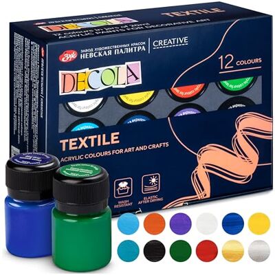 Decola Tinta têxtil acrílica – à escolha: 12 cores tons de 20 ml cada um tecido Tintas têxteis 12 x 20 ml, permanentes e laváveis na máquina, para algodão, jeans e projetos de moda DIY Decola Tinta têxtil acrílica – à escolha: 12 cores tons de 20 ml cada um tecido Tintas têxteis 12 x 20 ml, permanentes e laváveis na máquina, para algodão, jeans e projetos de moda DIY