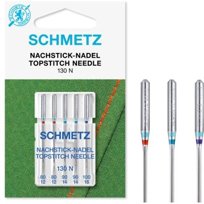 SCHMETZ 5 agulhas para máquinas de costura Sobrepontear (Topstitch) 130/705 H-N espessura 80/12-100/16 SCHMETZ 5 agulhas para máquinas de costura Sobrepontear (Topstitch) 130/705 H-N espessura 80/12-100/16