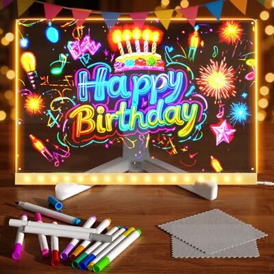 VIVIZEN Placa de desenho LED com 7 canetas coloridas, placa de notas iluminada de 11,8 x 7,9 polegadas, bloco de rabiscos acrílico apagado a seco para crianças, casa, escola, escritório, arte de VIVIZEN Placa de desenho LED com 7 canetas coloridas, placa de notas iluminada de 11,8 x 7,9 polegadas, bloco de rabiscos acrílico apagado a seco para crianças, casa, escola, escritório, arte de