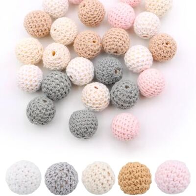MOLIMOLI 30 peças de contas de madeira de crochê de 16 mm 5 cores, contas de madeira feitas à mão, para pulseiras de colar DIY MOLIMOLI 30 peças de contas de madeira de crochê de 16 mm 5 cores, contas de madeira feitas à mão, para pulseiras de colar DIY