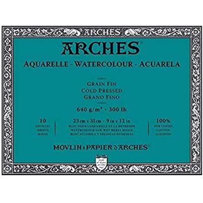ARCHES Aquarelle 100% fino 640 g bloco colado 4 L 23 x 31 10 folhas branco natural ARCHES Aquarelle 100% fino 640 g bloco colado 4 L 23 x 31 10 folhas branco natural