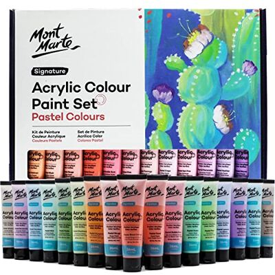 MONT MARTE Tinta acrílica pastel 48 x 36 ml, alta opacidade e acabamento em cetim, cores pastel para tela, cartão, papel, couro e muito mais MONT MARTE Tinta acrílica pastel 48 x 36 ml, alta opacidade e acabamento em cetim, cores pastel para tela, cartão, papel, couro e muito mais