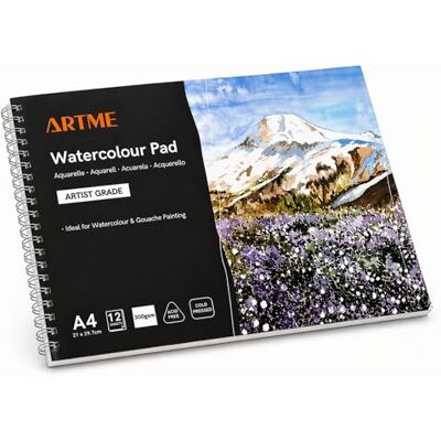 ARTME A4 bloco de aguarela horizontal 300 gsm 12 folhas prensado a frio Sem ácido duplo texturizado grosso papel para Aquarelle guache húmidas técnicas esboços e cor mistura ARTME A4 bloco de aguarela horizontal 300 gsm 12 folhas prensado a frio Sem ácido duplo texturizado grosso papel para Aquarelle guache húmidas técnicas esboços e cor mistura