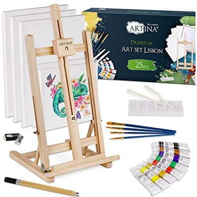 Artina Kit pintura de 25 peças com cavalete e pasta FSC® madeira pinturas conjunto de pincéis de acrílico para crianças e adultos mesa presente di Natale premium completo Lisbon Artina Kit pintura de 25 peças com cavalete e pasta FSC® madeira pinturas conjunto de pincéis de acrílico para crianças e adultos mesa presente di Natale premium completo Lisbon