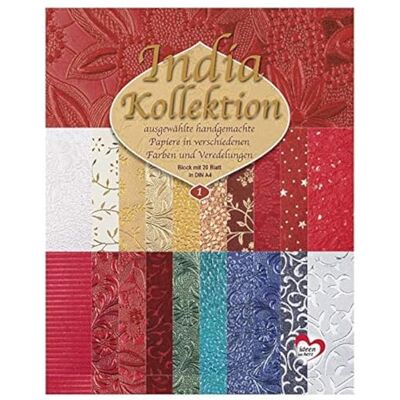 Ideen mit Herz Papel decorativo feito à mão Coleção Índia, refinado de alta qualidade, DIN A4, bloco com 20 folhas (sortido 1) Ideen mit Herz Papel decorativo feito à mão Coleção Índia, refinado de alta qualidade, DIN A4, bloco com 20 folhas (sortido 1)