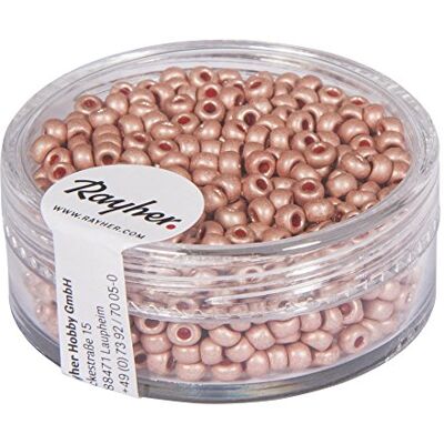 Rayher Contas de sementes metálicas, mate, 2,6 mm de diâmetro, lata de 17 g, rosa pálido, tamanho pequeno Rayher Contas de sementes metálicas, mate, 2,6 mm de diâmetro, lata de 17 g, rosa pálido, tamanho pequeno