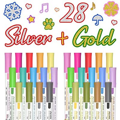 Shuttle 28 Marcadores roxos, 14 prata e 14 canetas de contorno de ouro, marcadores com letras de metal, marcadores mágicos para desenho, pintura, scrapbooking, bricolage Shuttle 28 Marcadores roxos, 14 prata e 14 canetas de contorno de ouro, marcadores com letras de metal, marcadores mágicos para desenho, pintura, scrapbooking, bricolage