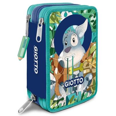 Giotto Petlovers Estojo escolar com 3 fechos de correr, design de cão com canetas de feltro, lápis e acessórios Giotto Petlovers Estojo escolar com 3 fechos de correr, design de cão com canetas de feltro, lápis e acessórios