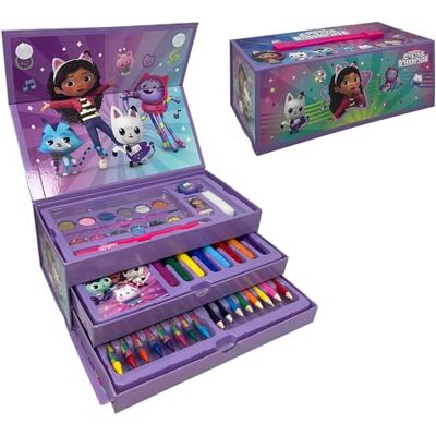 Cartoon Estojo com cores Gabby's Dollhouse para crianças, conjunto de 52 peças de cores e papelaria, caixa com gavetas, kit de desenho e pintura Cartoon Estojo com cores Gabby's Dollhouse para crianças, conjunto de 52 peças de cores e papelaria, caixa com gavetas, kit de desenho e pintura