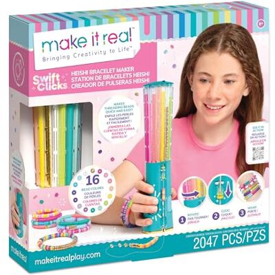 Make It Real – Fábrica de pulseiras da amizade Kit para fazer pulseiras com carrossel, 2040 contas Heishi, cordão e ferramentas, máquina para fazer pulseiras, artesanato para menina 8 anos ou mais Make It Real – Fábrica de pulseiras da amizade Kit para fazer pulseiras com carrossel, 2040 contas Heishi, cordão e ferramentas, máquina para fazer pulseiras, artesanato para menina 8 anos ou mais