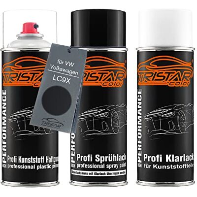 TRISTARcolor Pintura automotiva spray plástico para VW LC9X Deep Black Perl Para VW / Volkswagen, conjunto de sprays para para-choques, primário para plástico camada de base verniz TRISTARcolor Pintura automotiva spray plástico para VW LC9X Deep Black Perl Para VW / Volkswagen, conjunto de sprays para para-choques, primário para plástico camada de base verniz