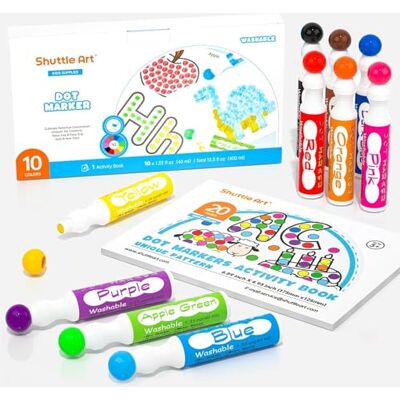 Shuttle Marcador de pontos (10 cores, lavável, não tóxico, pontos para crianças, educação precoce, Bingo Dabber para criar com 1 livro para colorir Shuttle Marcador de pontos (10 cores, lavável, não tóxico, pontos para crianças, educação precoce, Bingo Dabber para criar com 1 livro para colorir